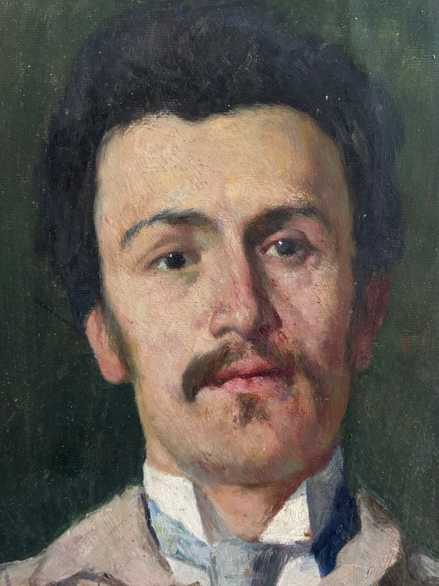 Edouard Kaiser (1855-1931), Portrait d'homme : autoportrait?, huile sur papier-photo-3