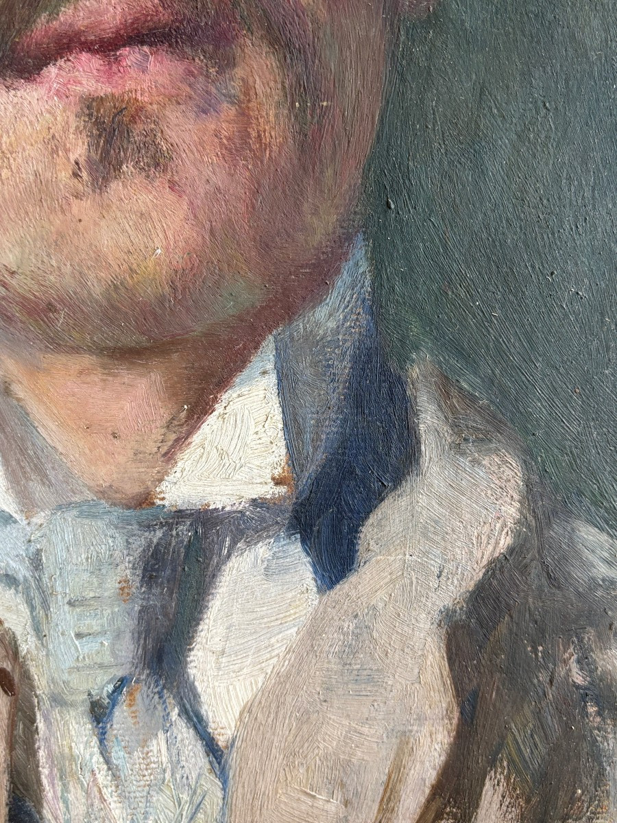 Edouard Kaiser (1855-1931), Portrait d'homme : autoportrait?, huile sur papier-photo-4