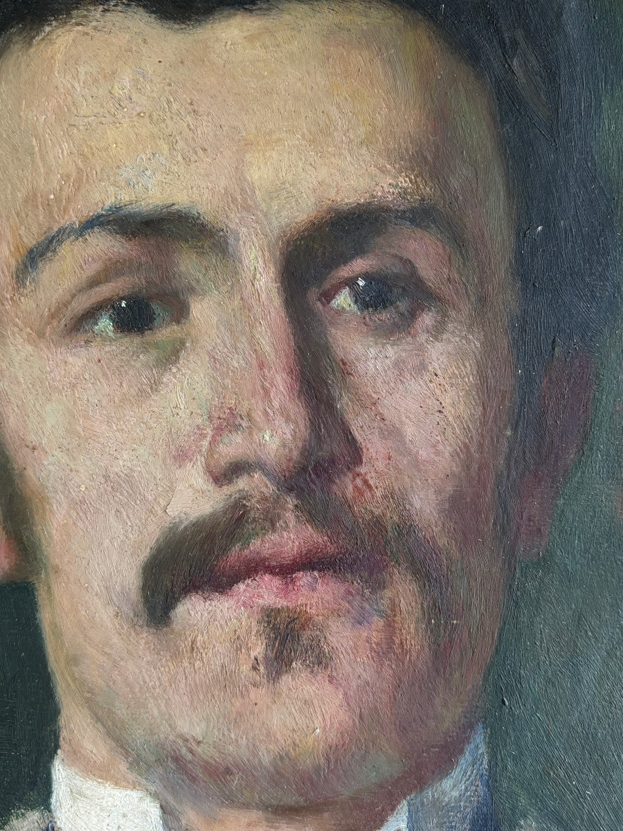 Edouard Kaiser (1855-1931), Portrait d'homme : autoportrait?, huile sur papier-photo-1
