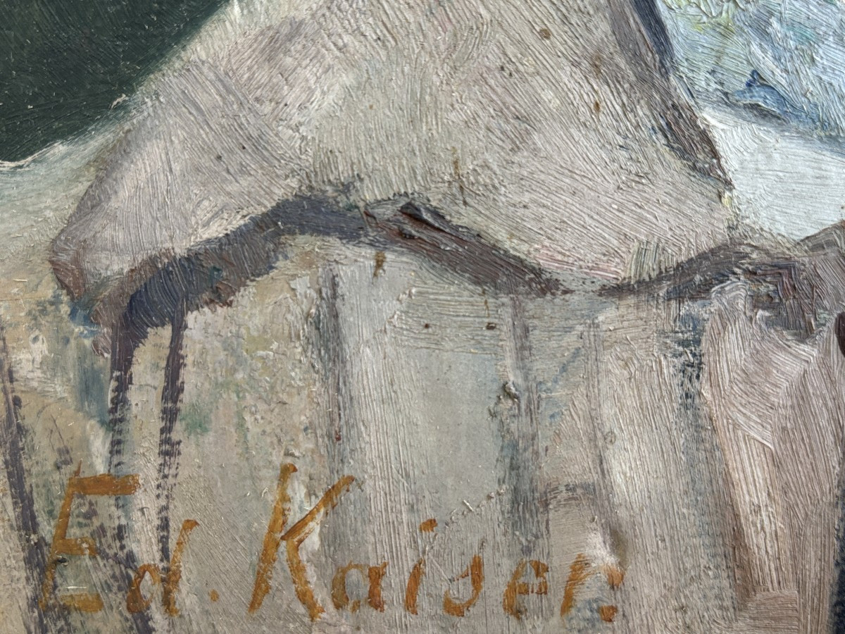 Edouard Kaiser (1855-1931), Portrait d'homme : autoportrait?, huile sur papier-photo-2