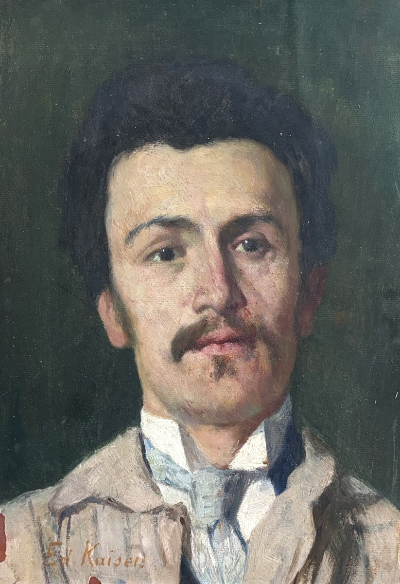 Edouard Kaiser (1855-1931), Portrait d'homme : autoportrait?, huile sur papier