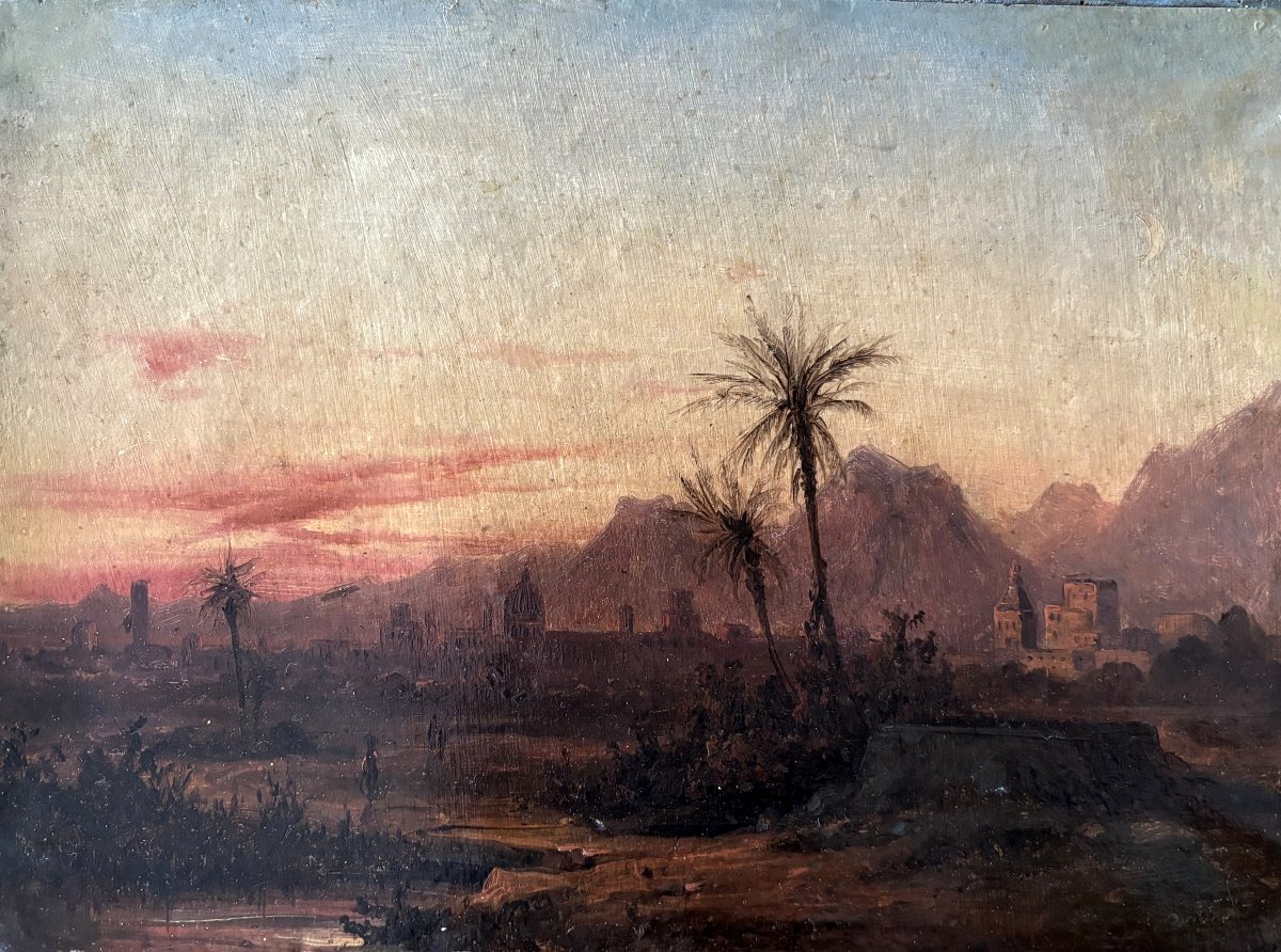 Aimé Louis André (lyon 1815-1885)attr.à, Paysage Orientaliste: Afrique du Nord ou Liban, papier