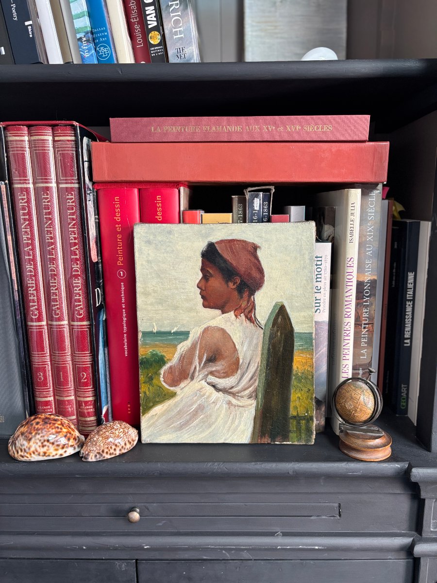 Late 19th Century French School, Portrait De Jeune Antillaise En Bord De Mer, Oil-photo-3