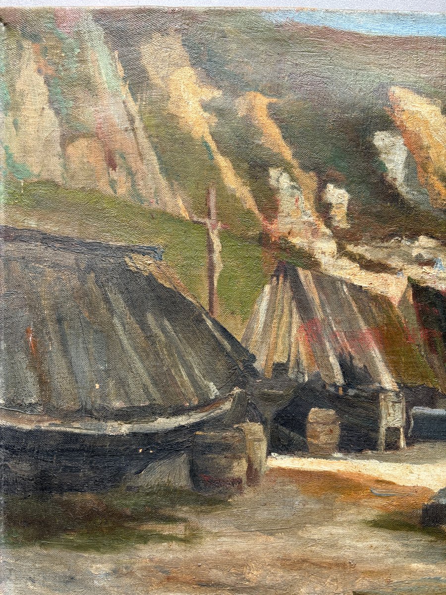 Louis Jacques Marion (1856-1896), Normandy Beach With Careening Boats, Oil-photo-2