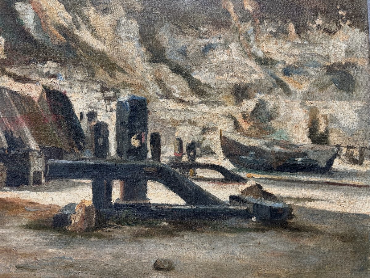 Louis Jacques Marion (1856-1896), Normandy Beach With Careening Boats, Oil-photo-3