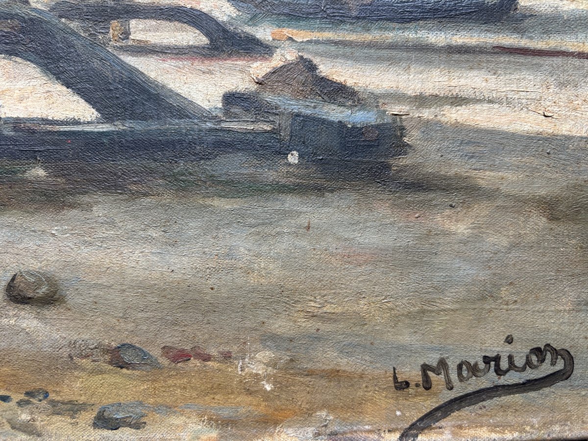 Louis Jacques Marion (1856-1896), Normandy Beach With Careening Boats, Oil-photo-4