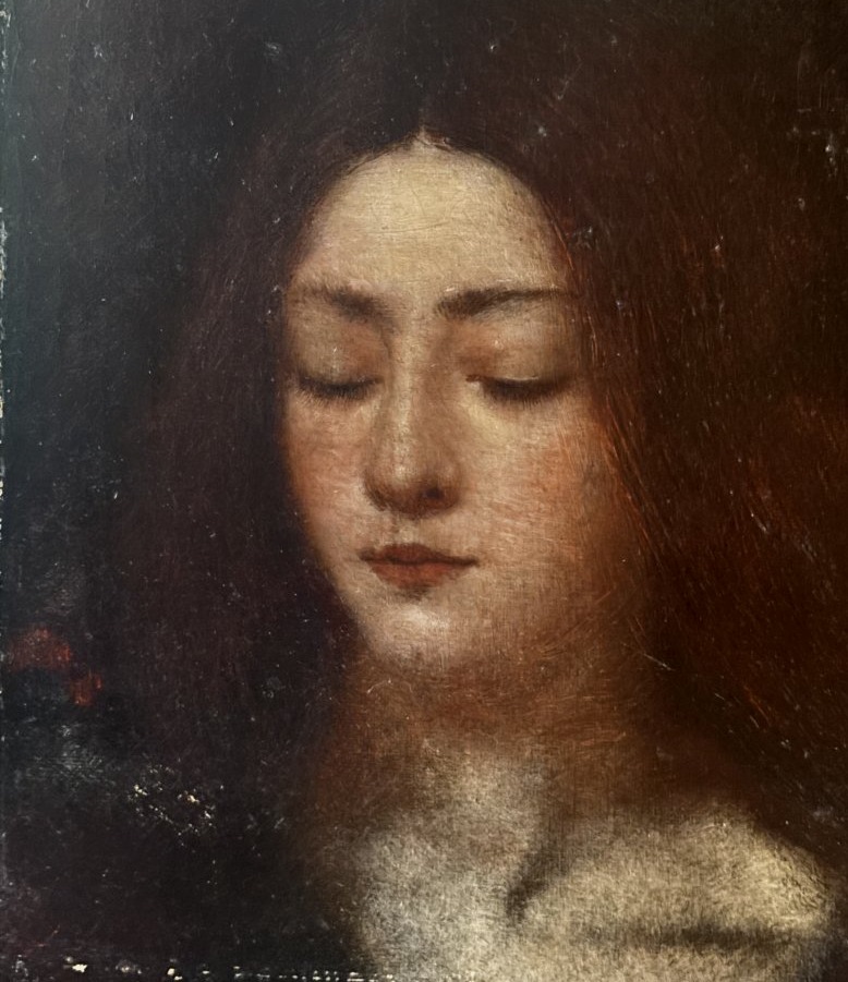 English Symbolist School, Portrait Of A Woman With Closed Eyes, Oil On Canvas-photo-2