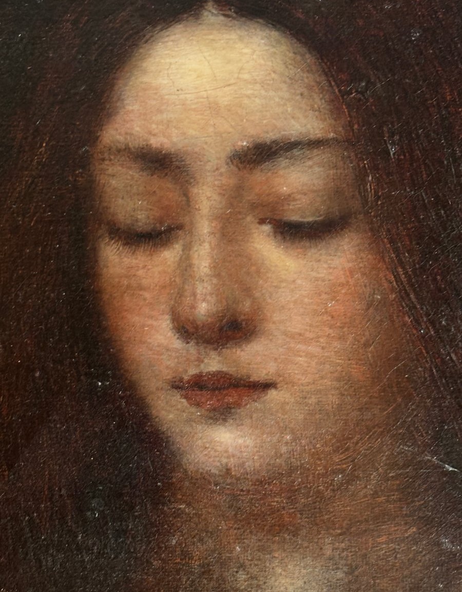 English Symbolist School, Portrait Of A Woman With Closed Eyes, Oil On Canvas-photo-3