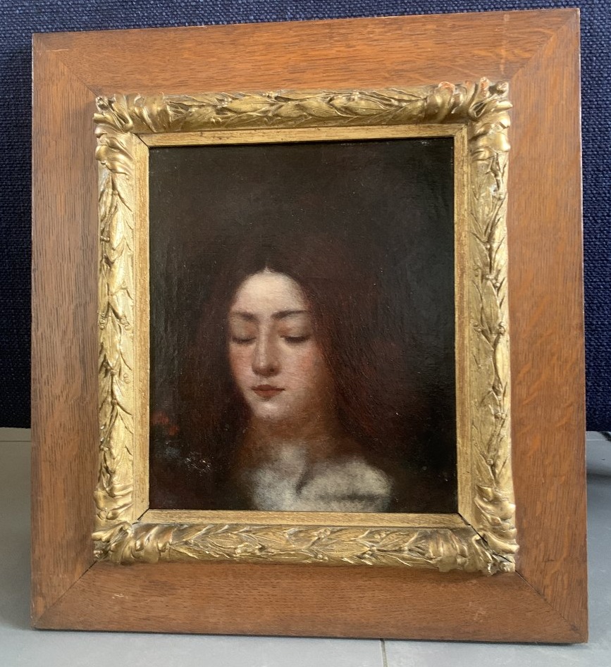 English Symbolist School, Portrait Of A Woman With Closed Eyes, Oil On Canvas-photo-4