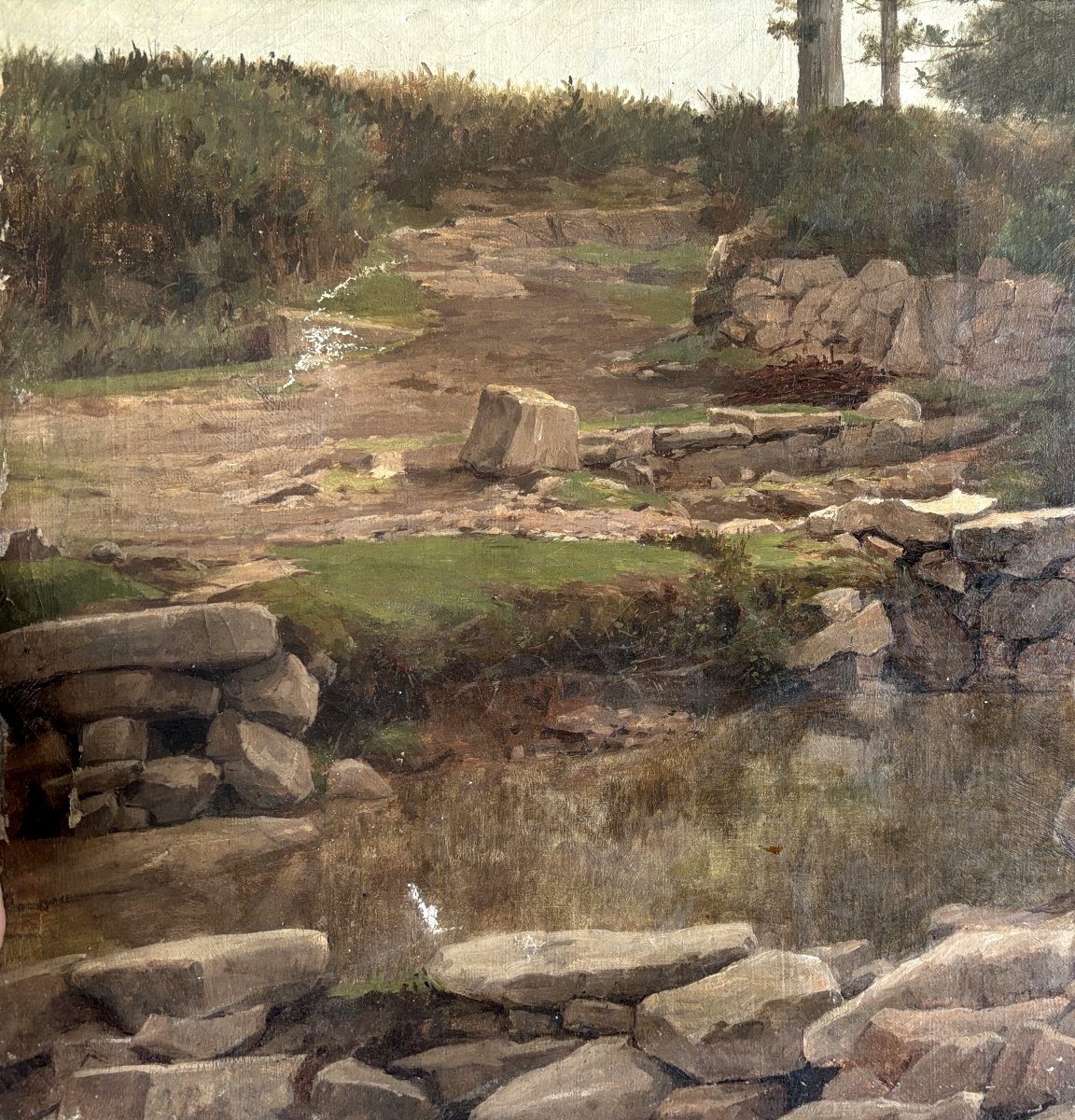 Ecole française de la fin du XIXe siècle, Paysage à la carrière ou site archéologique?, huile -photo-3