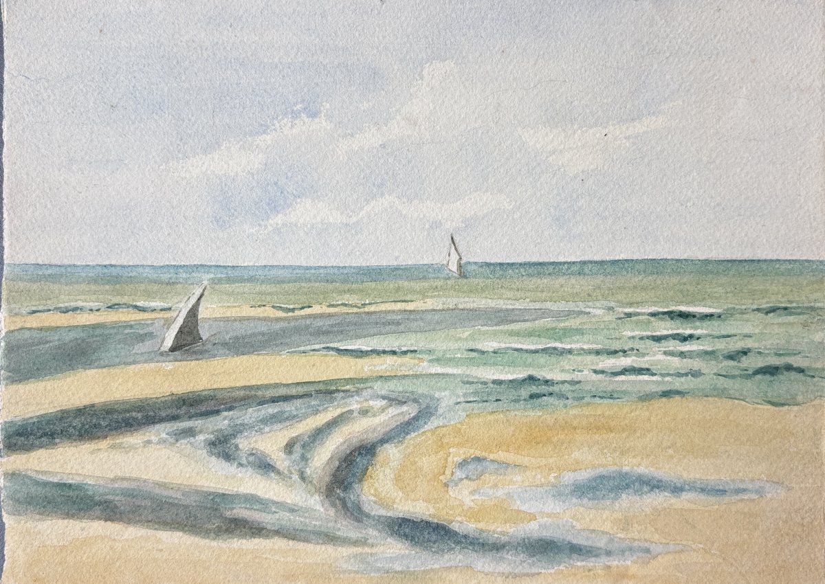 André Morisset (1876-1954) , Paysage de bord de mer: Beuzeval-la plage, Normandie, 1900-photo-2