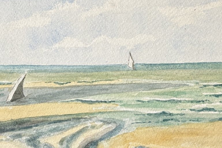 André Morisset (1876-1954) , Paysage de bord de mer: Beuzeval-la plage, Normandie, 1900-photo-4