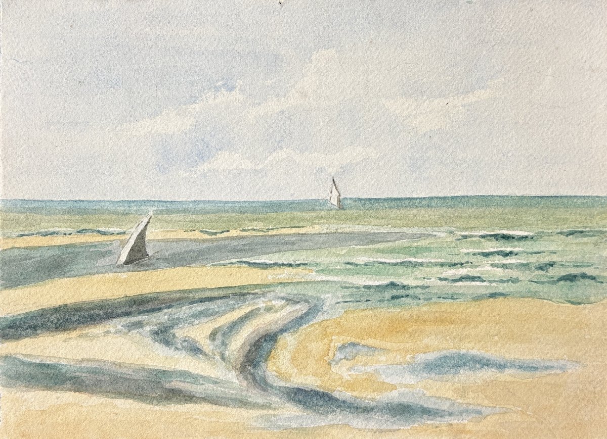 André Morisset (1876-1954) , Paysage de bord de mer: Beuzeval-la plage, Normandie, 1900