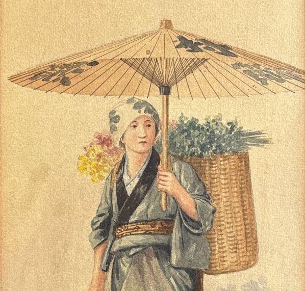 Takashi Nakayama (1893–1978), Japanese Flower Seller, Fuzokuga, Drawing -photo-4