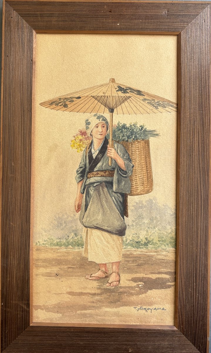 Takashi Nakayama (1893–1978), Japanese Flower Seller, Fuzokuga, Drawing 