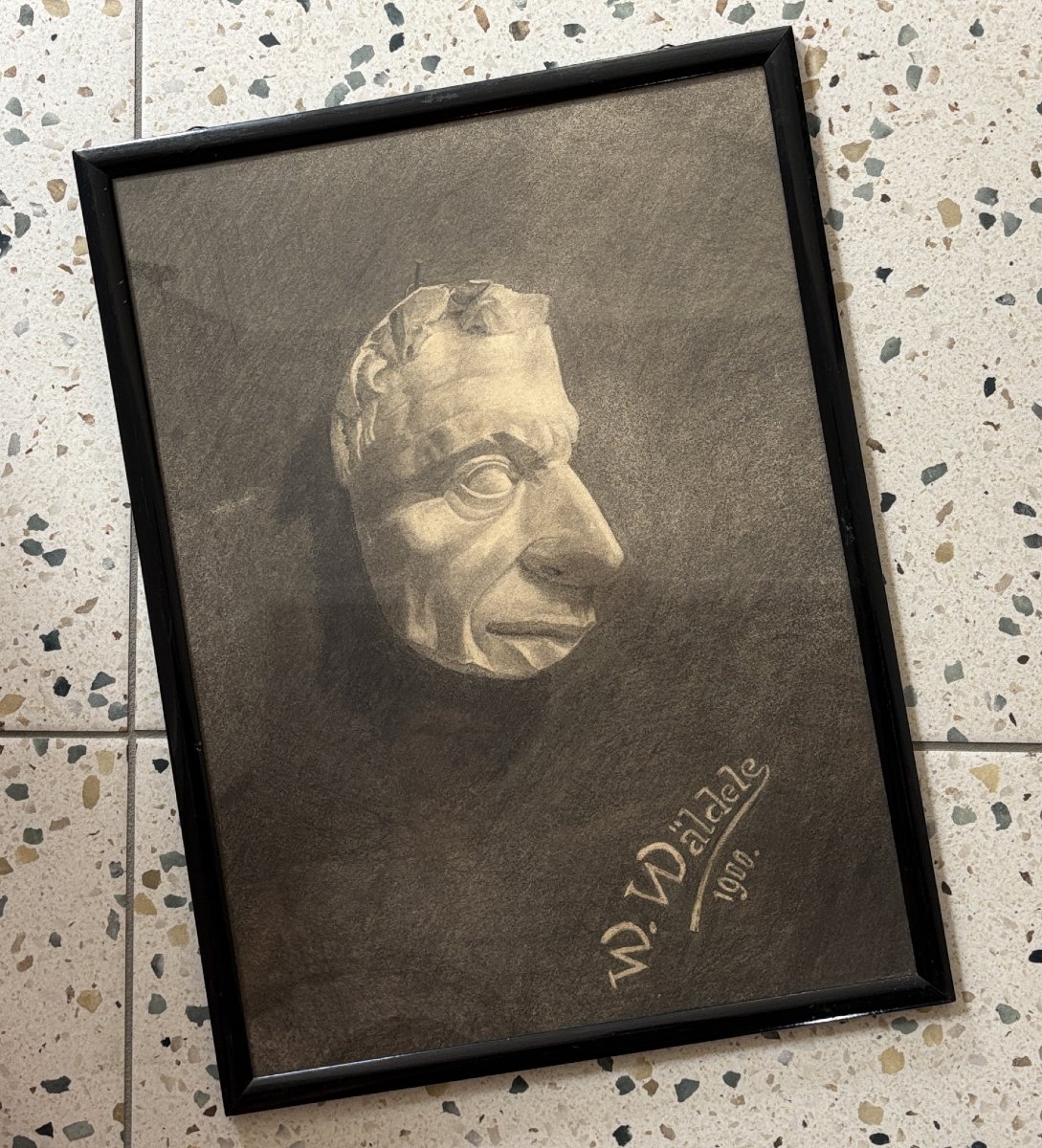 W. Wäldele, *the Mask*, Charcoal And Pencil Drawing, 1900-photo-3