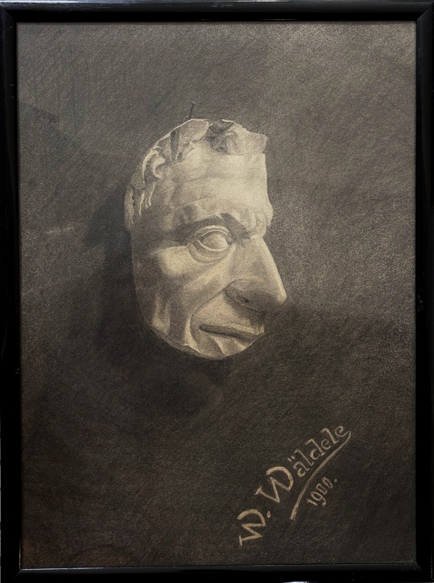 W. Wäldele, *the Mask*, Charcoal And Pencil Drawing, 1900