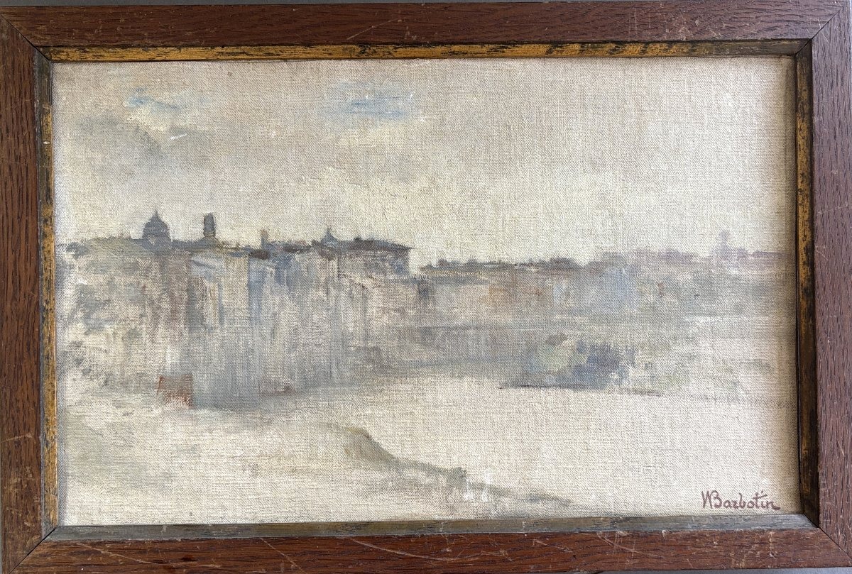 William Barbotin (Ars en Ré 1861-1931), Le Tibre à Rome avec la basilique Saint Pierre, huile-photo-2