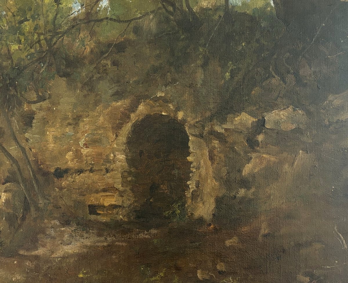 William Barbotin (Ars en Ré 1861-1931), Etude de grotte à la Villa Borghese à Rome, huile-photo-2