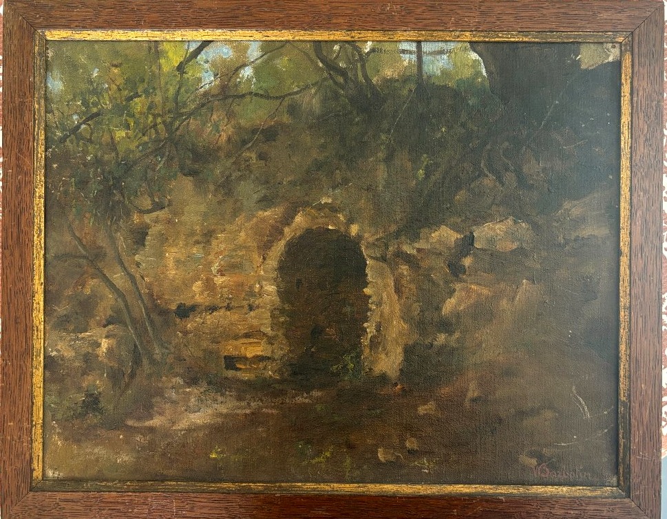 William Barbotin (Ars en Ré 1861-1931), Etude de grotte à la Villa Borghese à Rome, huile-photo-1
