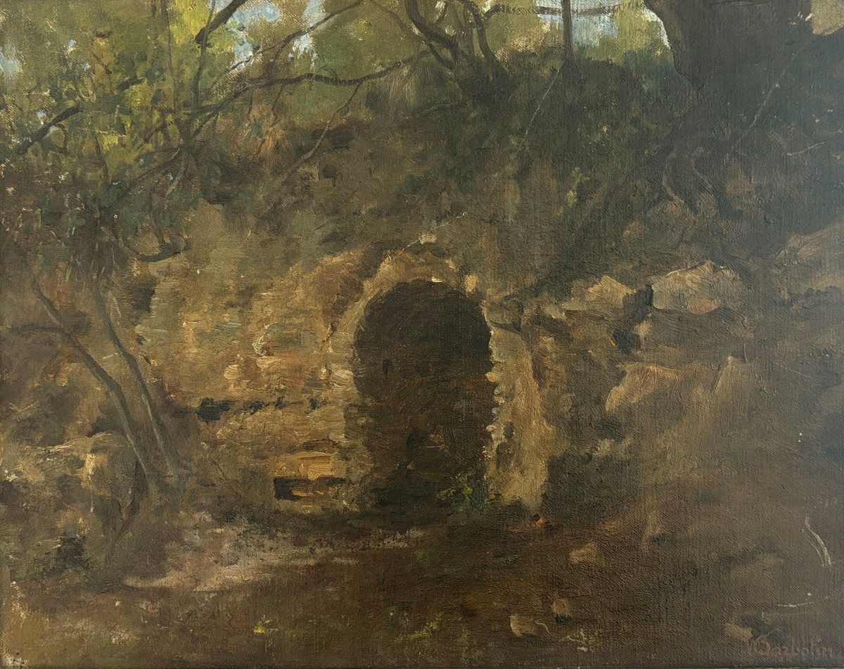 William Barbotin (Ars en Ré 1861-1931), Etude de grotte à la Villa Borghese à Rome, huile