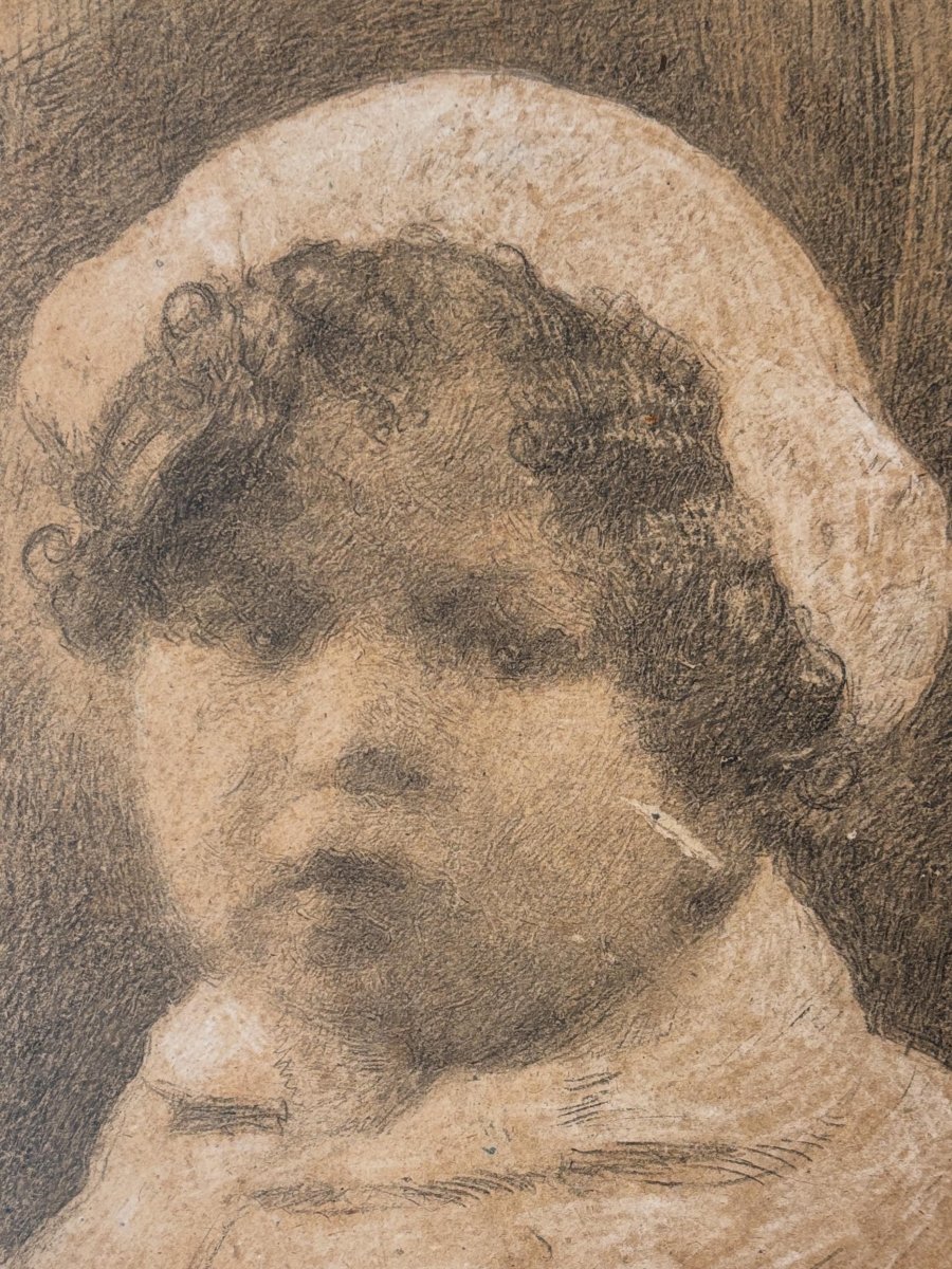 Rousseau? Portrait Of A Child, Pencil Drawing-photo-3