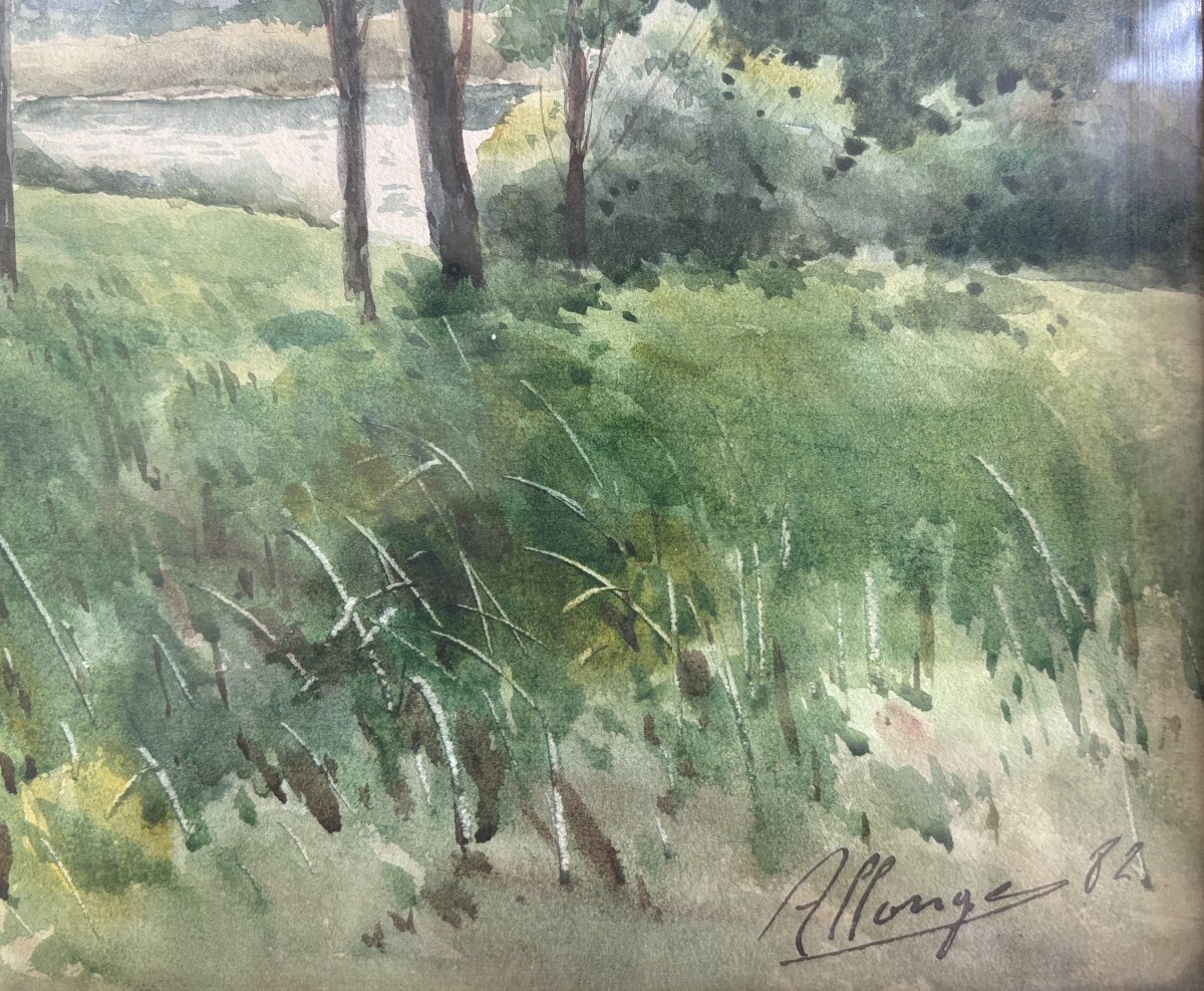 Auguste Allongé (1833–1898), Landscape With Trees Along A River, Watercolor, 1882-photo-4