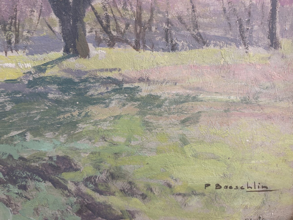 Pierre Laurent Baeschlin (1886–1958), Landscape With Flowering Trees, Oil-photo-2