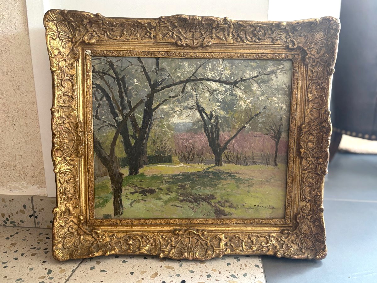 Pierre Laurent Baeschlin (1886–1958), Landscape With Flowering Trees, Oil-photo-4