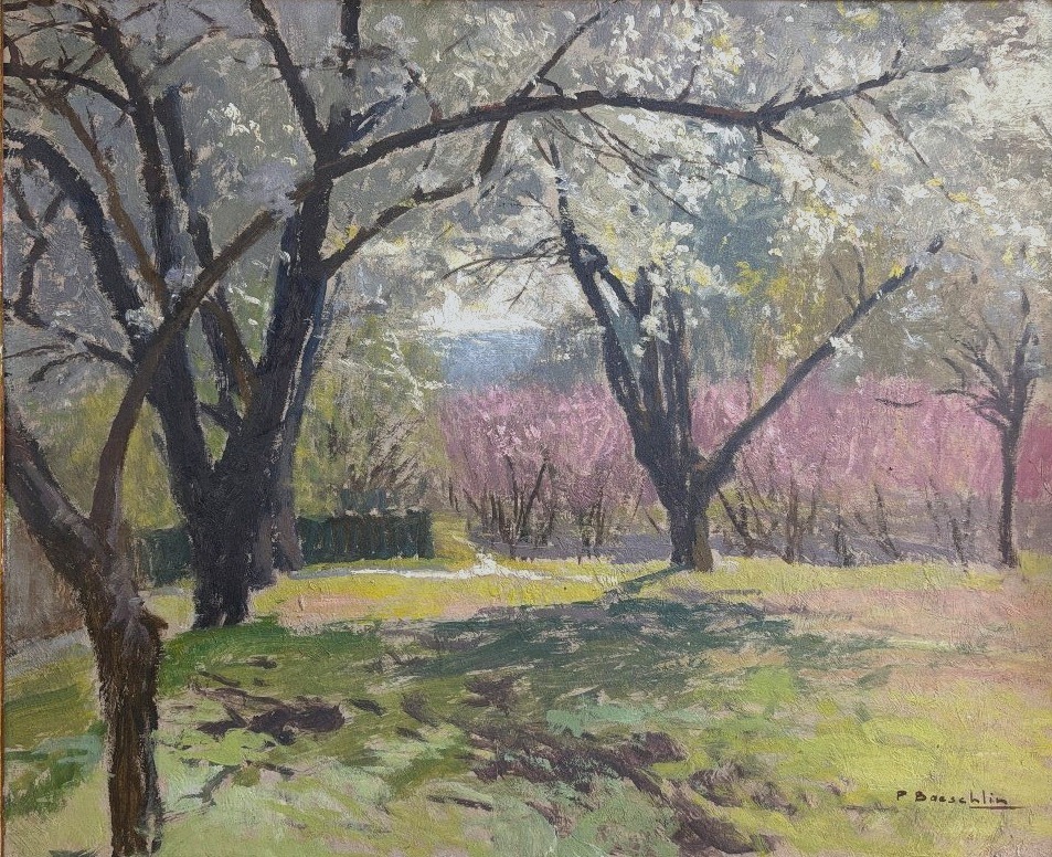 Pierre Laurent Baeschlin (1886–1958), Landscape With Flowering Trees, Oil