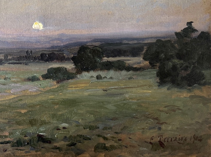 Clovis Terraie (1858-1931), école lyonnaise, Lever de lune à Soleymieu en Isère , huile-photo-2