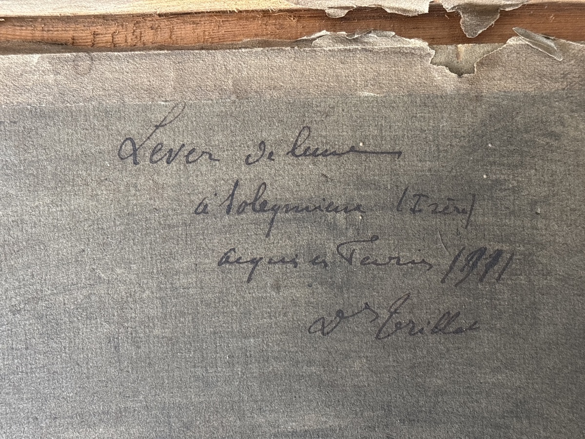 Clovis Terraie (1858-1931), école lyonnaise, Lever de lune à Soleymieu en Isère , huile-photo-1