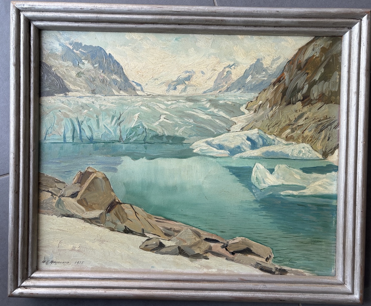 Henri Édouard Huguenin-Virchaud (1878-1958), Glacier en montagne, huile -photo-1