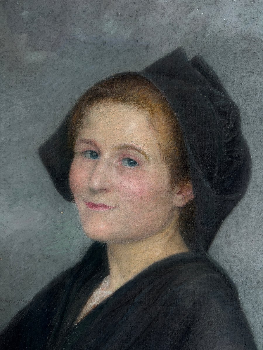 Julien Champagne dit d'Arnouville (1877-1932), Portrait de Bretonne de l'Ile de Sein, pastel-photo-2