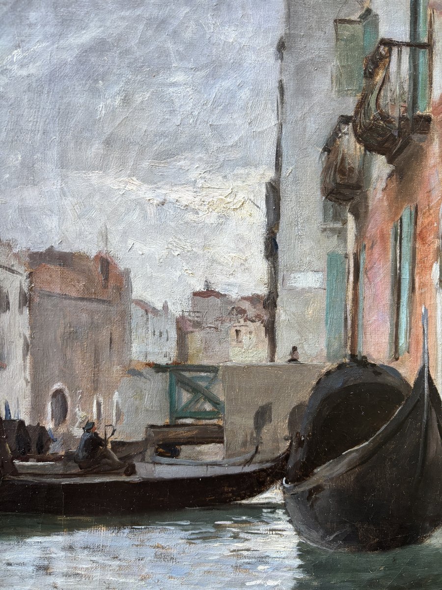 Raymond Allegre (1857-1933), Canal à Venise, Italie, Huile Sur Toile-photo-3