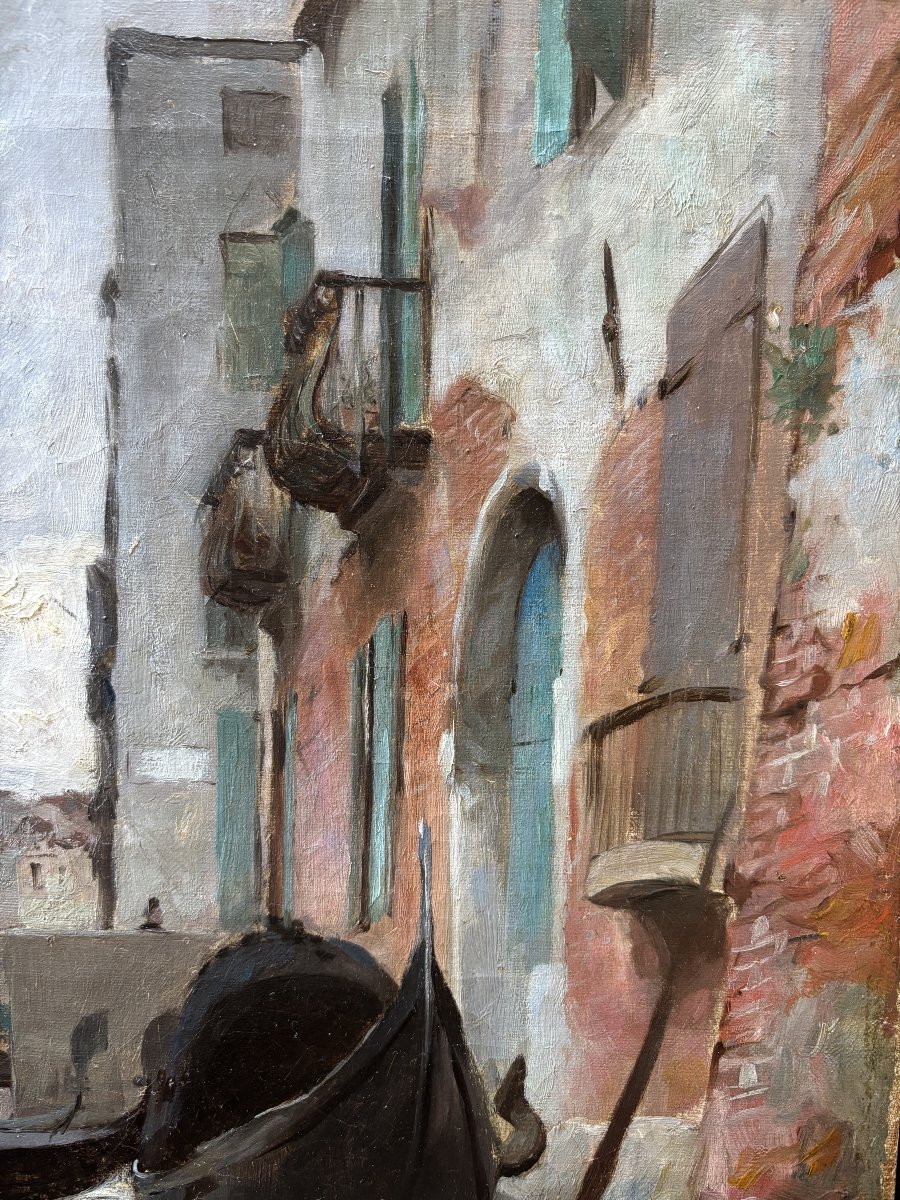Raymond Allegre (1857-1933), Canal à Venise, Italie, Huile Sur Toile-photo-4