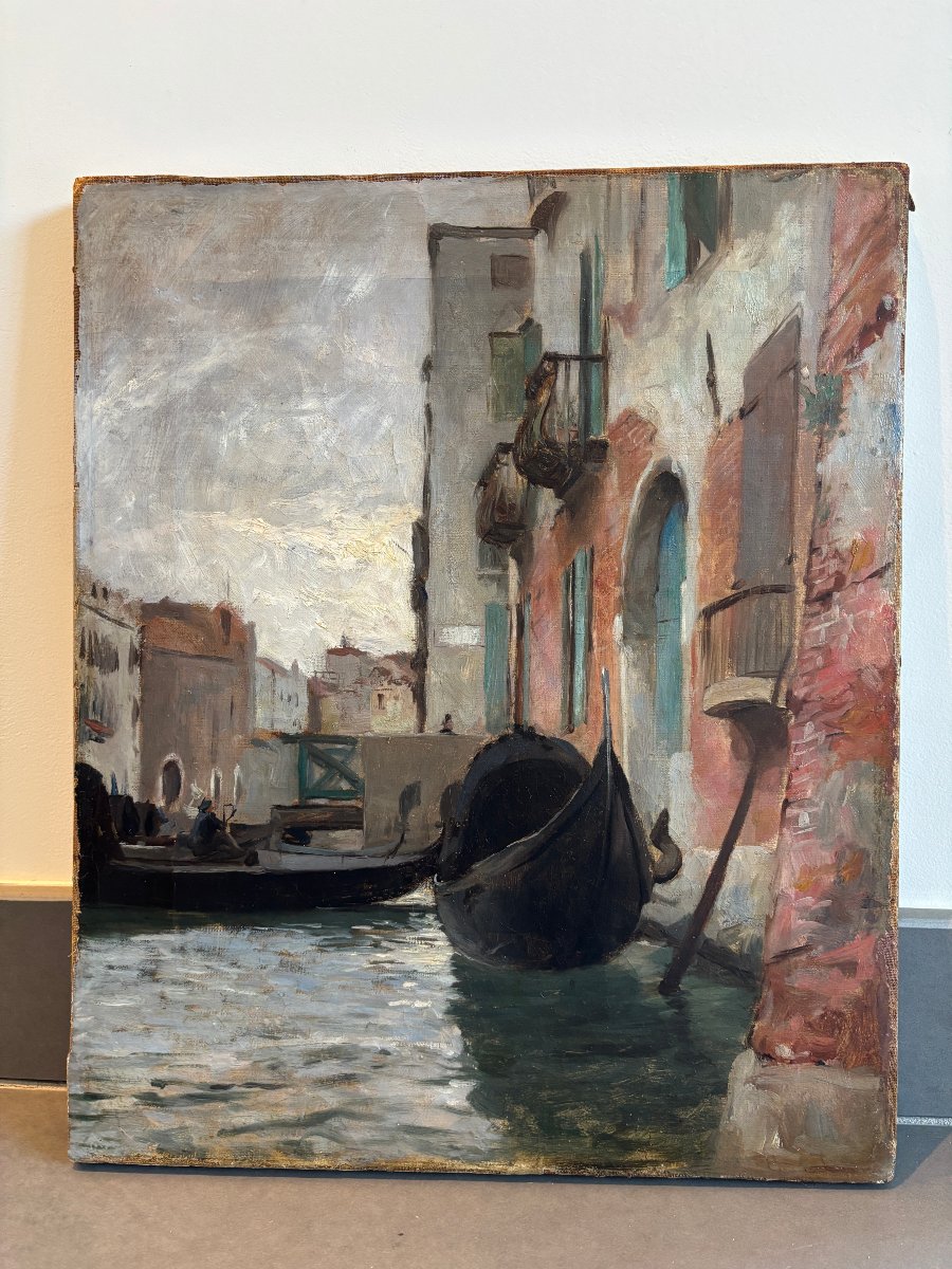 Raymond Allegre (1857-1933), Canal à Venise, Italie, Huile Sur Toile-photo-1