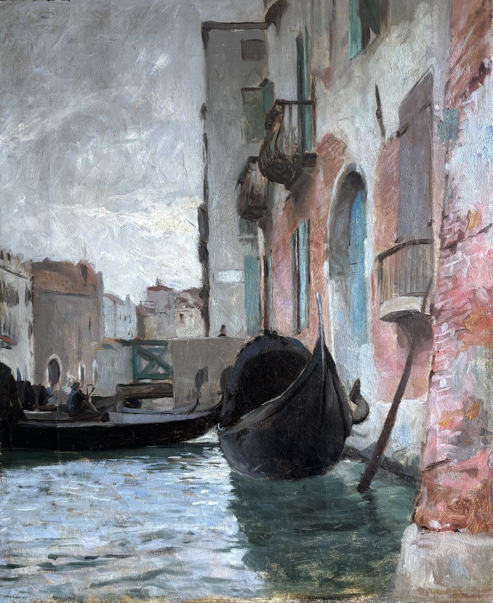 Raymond Allegre (1857-1933), Canal à Venise, Italie, Huile Sur Toile