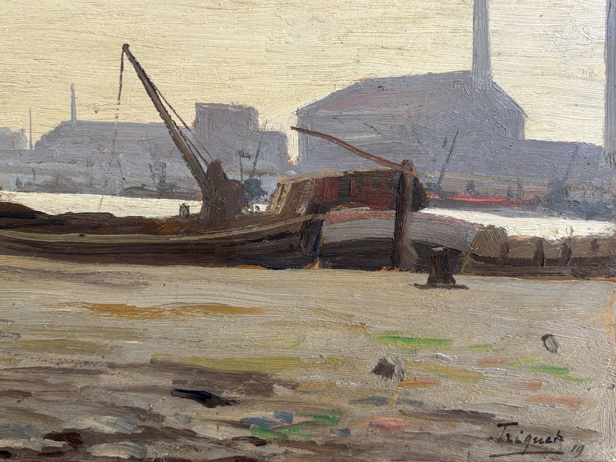 Jules Octave Triquet (1867-1914), Vue présumée des bords de Seine, huile-photo-4