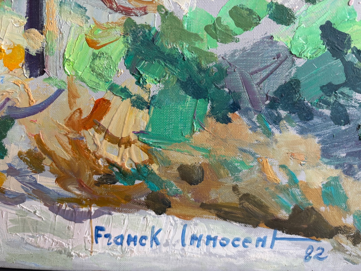 Franck Innocent (Rouen 1912-1983), Paysage : Vue de Saint-Paul de Vence, 1982, huile-photo-3