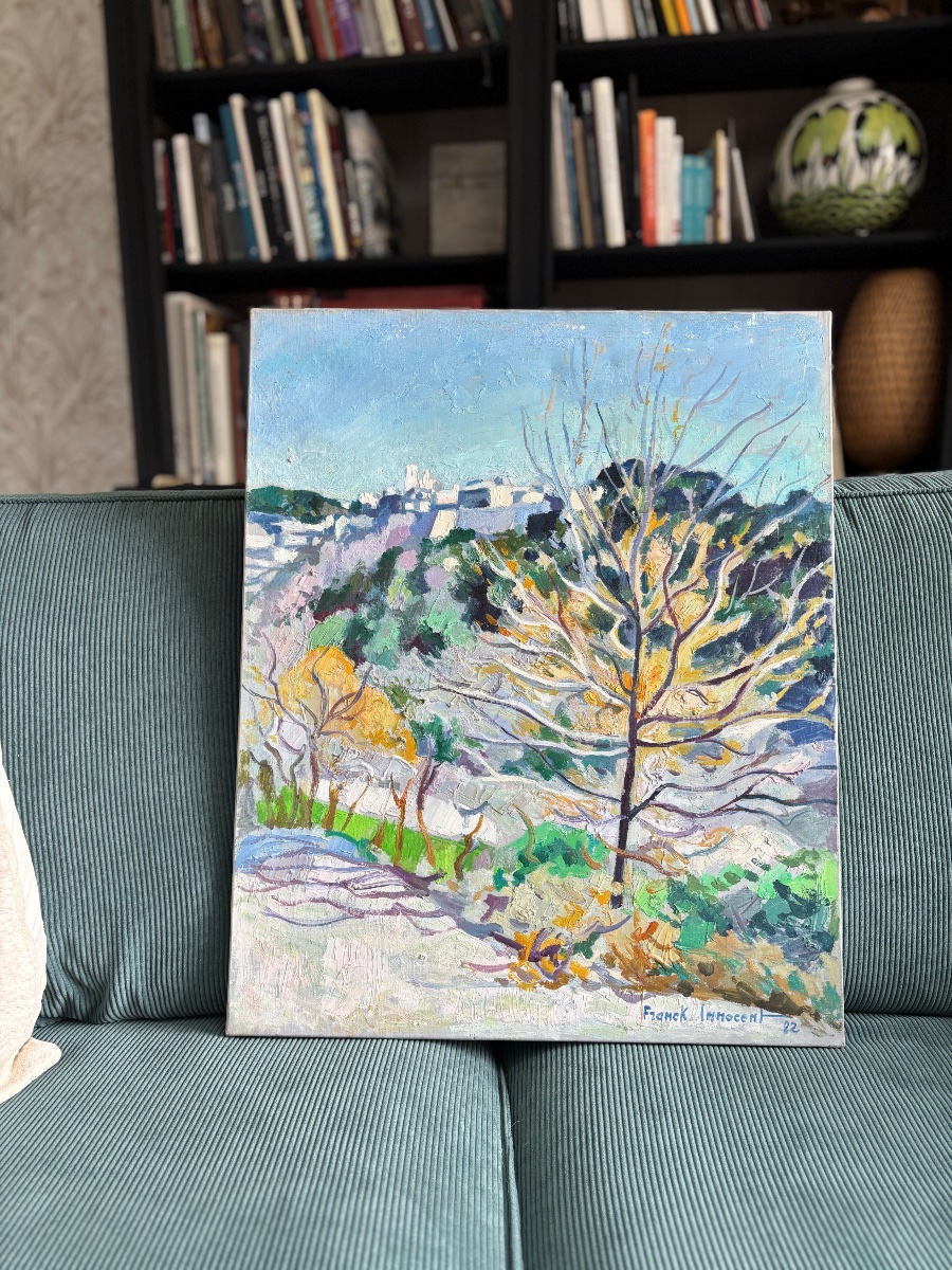 Franck Innocent (Rouen 1912-1983), Paysage : Vue de Saint-Paul de Vence, 1982, huile-photo-4