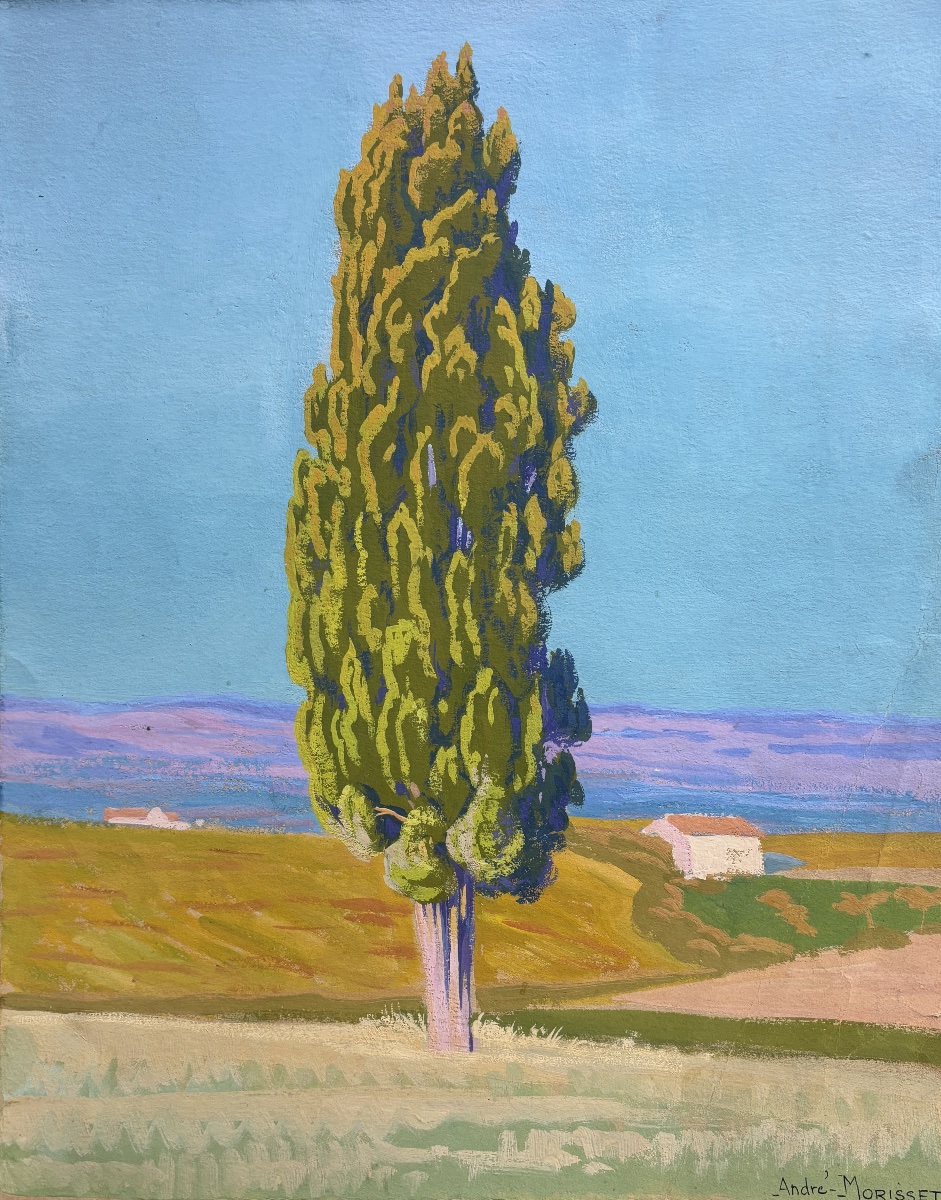 André Morisset (1876-1954), Paysage au Pin, dessin, gouache
