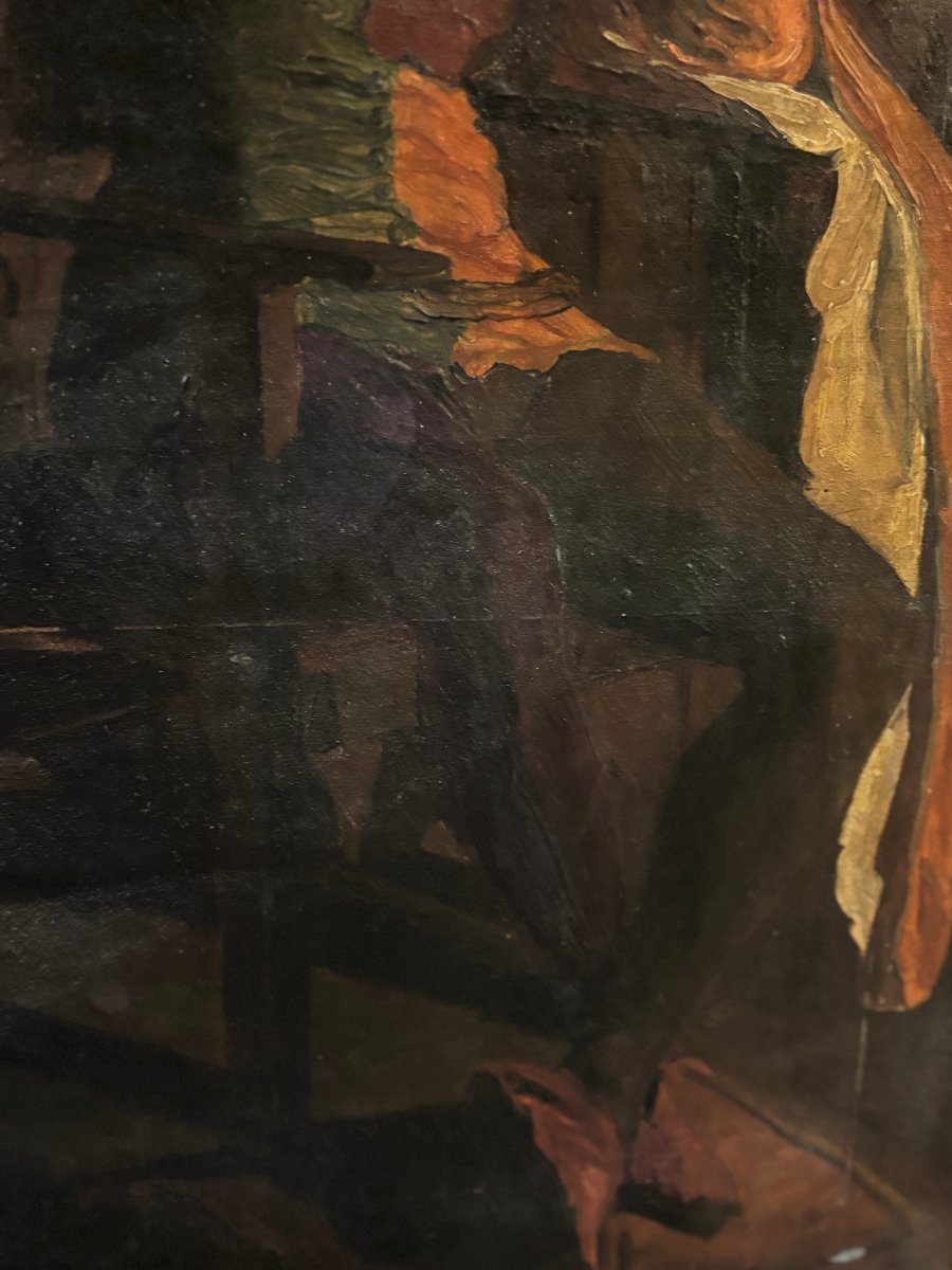 Attribué à Alfred Dehodencq (1822-1882), Portrait d'homme ou Acteur troubadour, huile sur toile-photo-4