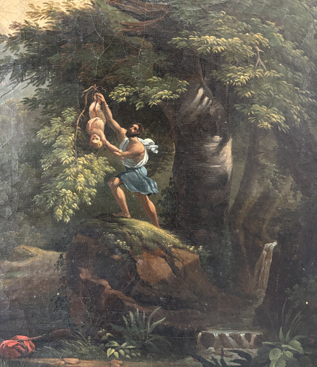 Ecole française néoclassique vers 1830, Paysage: Oedipe enfant détaché de l'arbre par Phorbas-photo-2