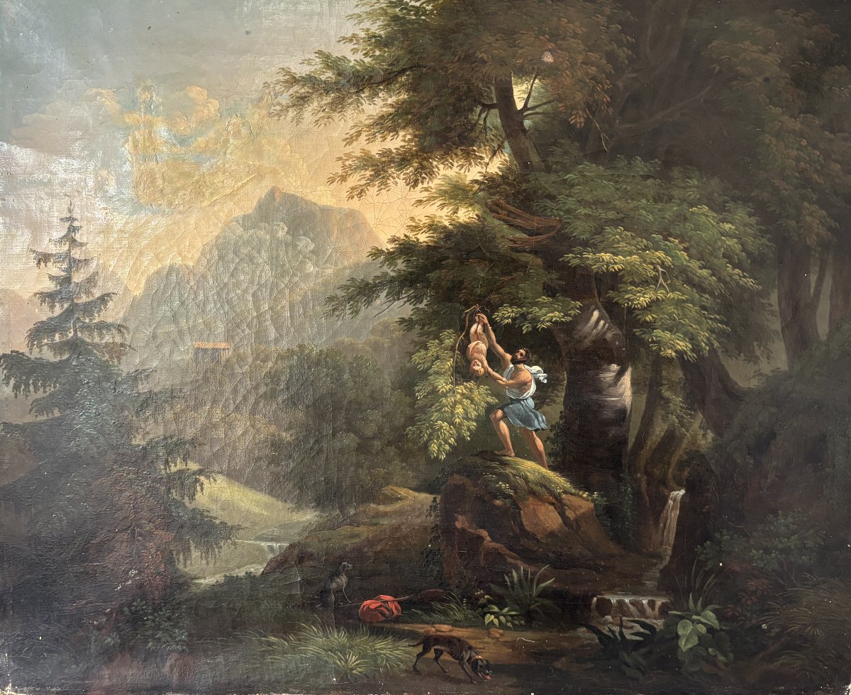 Ecole française néoclassique vers 1830, Paysage: Oedipe enfant détaché de l'arbre par Phorbas-photo-3