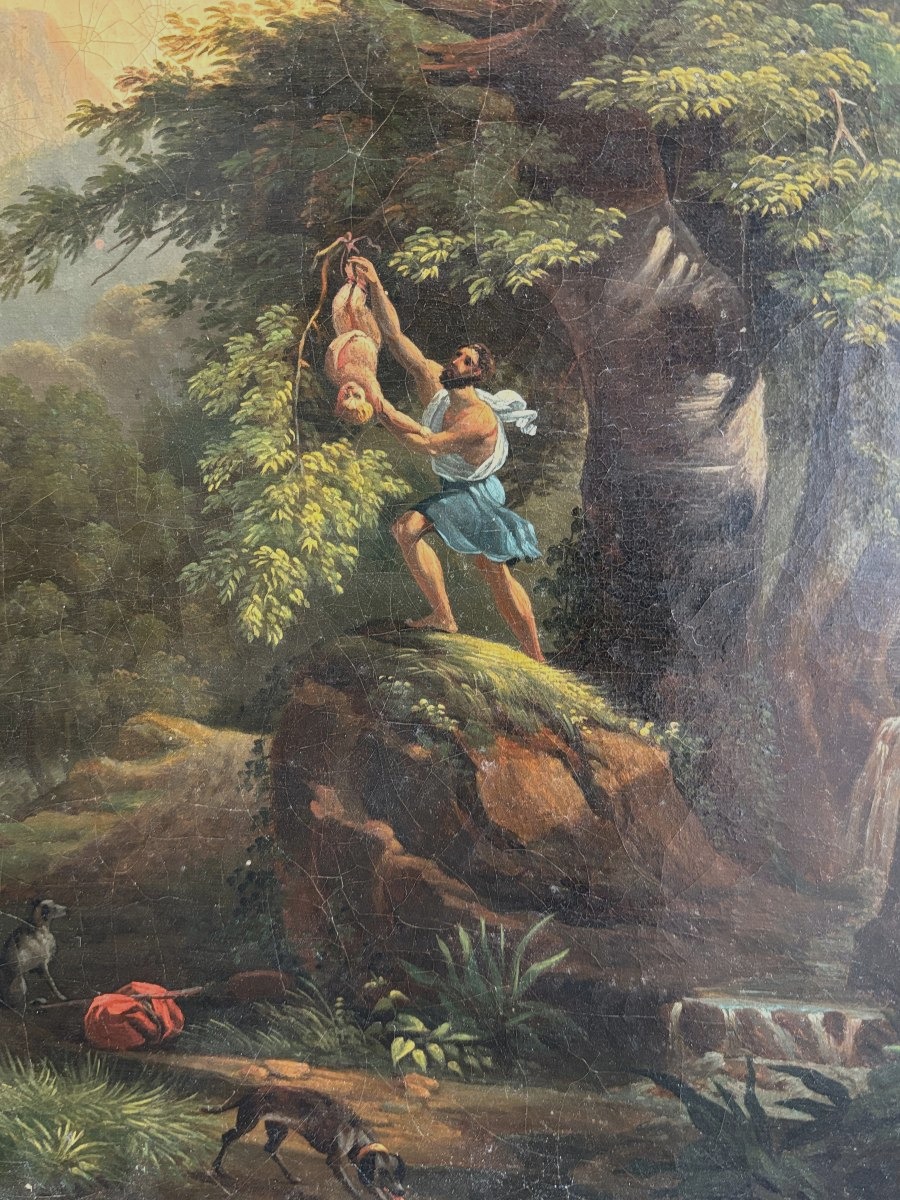 Ecole française néoclassique vers 1830, Paysage: Oedipe enfant détaché de l'arbre par Phorbas-photo-1
