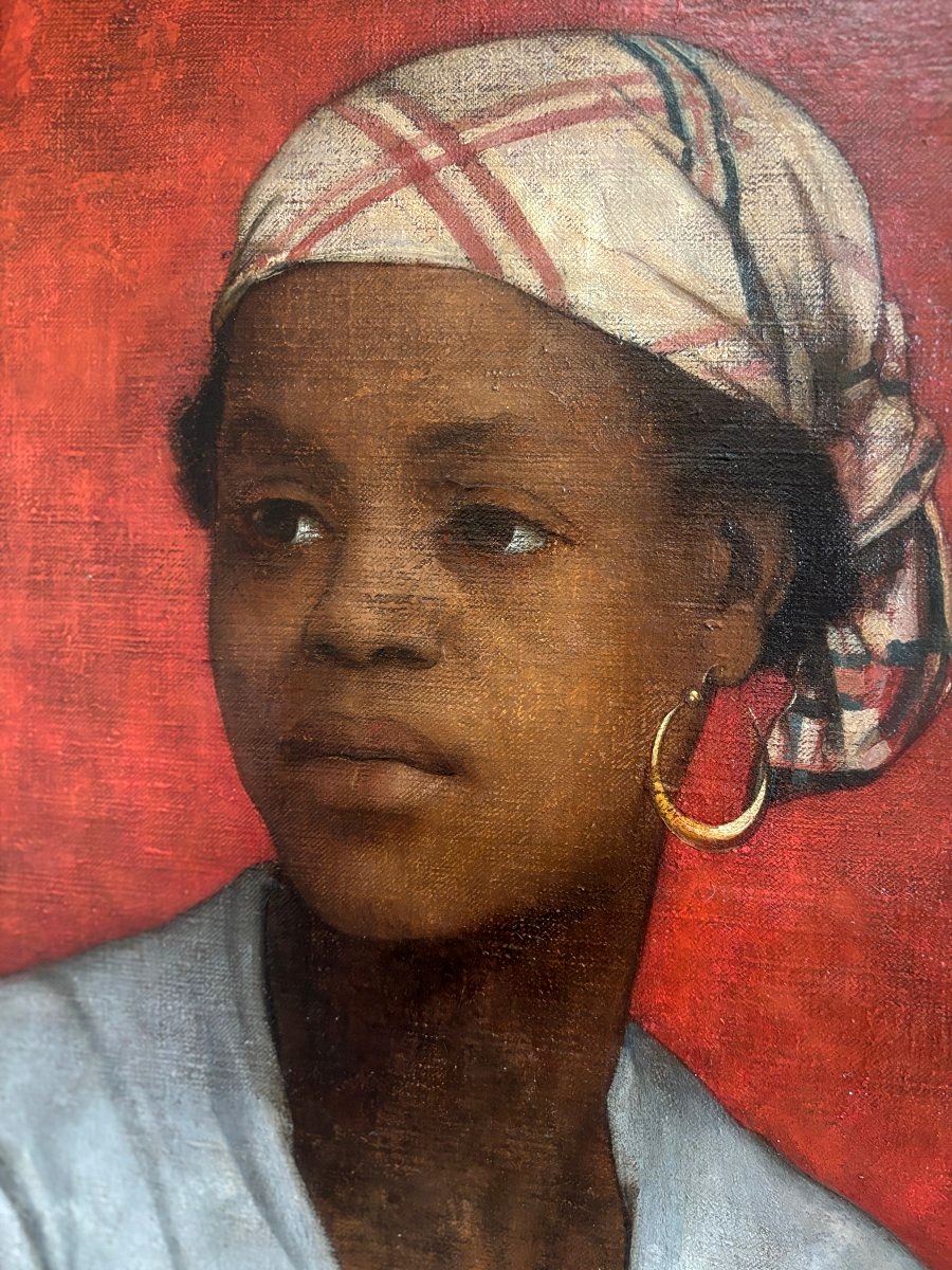 19th-century French School, Portrait Of A Young Woman From The Antilles, Oil On Canvas-photo-2