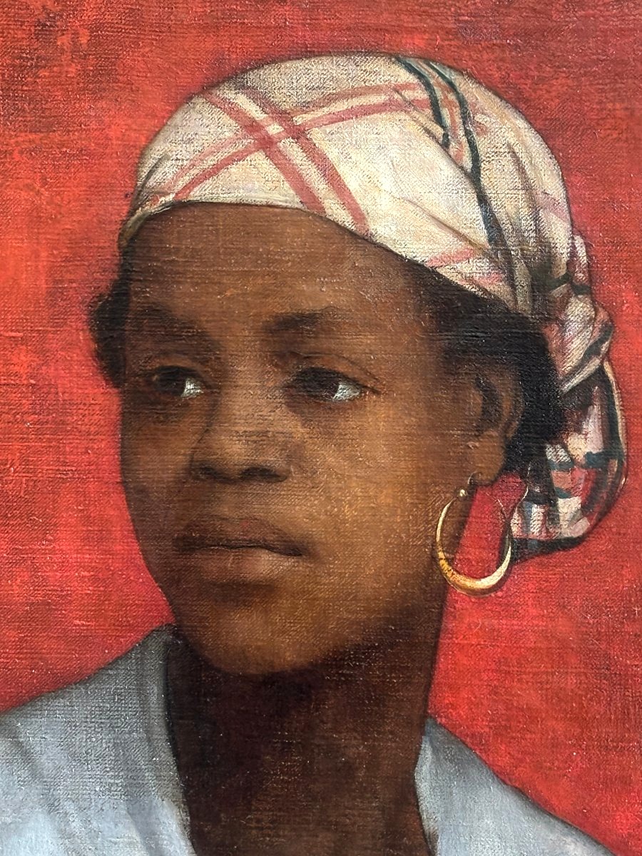 19th-century French School, Portrait Of A Young Woman From The Antilles, Oil On Canvas-photo-3