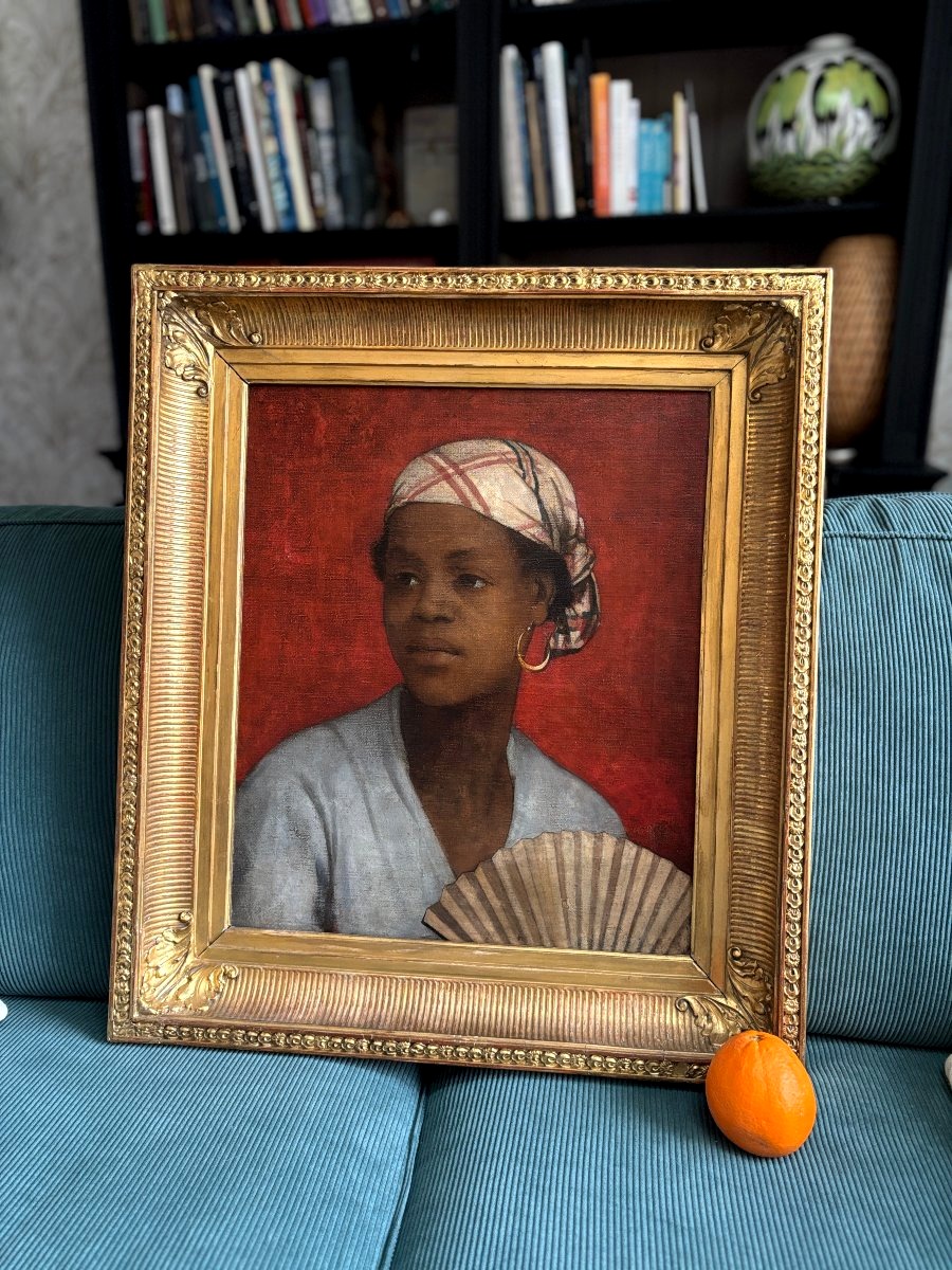 19th-century French School, Portrait Of A Young Woman From The Antilles, Oil On Canvas-photo-4
