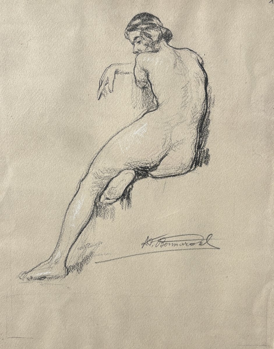 Alexandre François Bonnardel (1864–1942), Lyon School, *nude Woman From Behind*, Drawing-photo-2